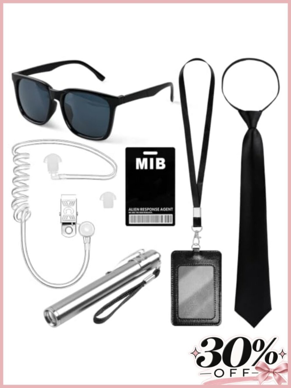 Men's Secret Agent Costume Accessory Set 6 Pcs Cosplay Party Dress-Up Kit